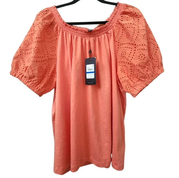 Jones New York Women’s Eyelet Puff Sleeve Blouse Size XL NWT Coral Orange Top - Picture 2 of 5